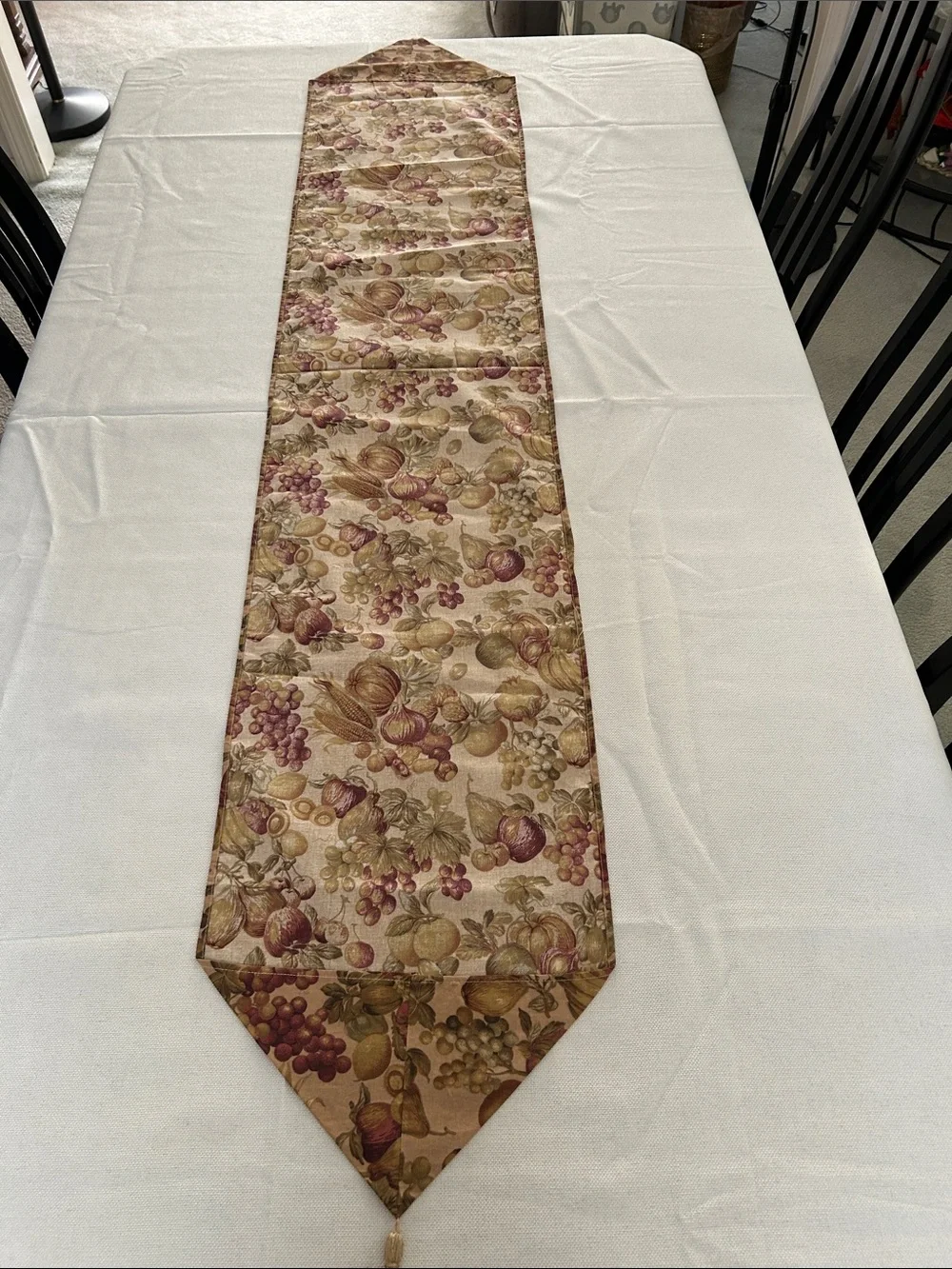 Vintage Woven Tapestry Table Runner Harvest Fruit Fall Thanksgiving Decor